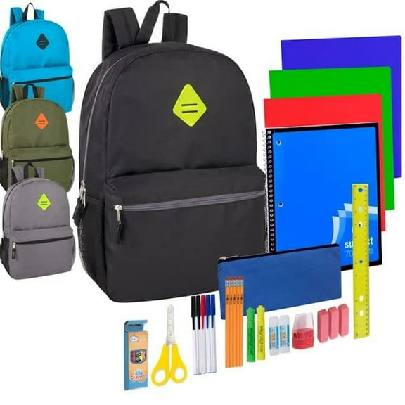 12 pack Backpacks, 30 Piece Stationary Kits Each