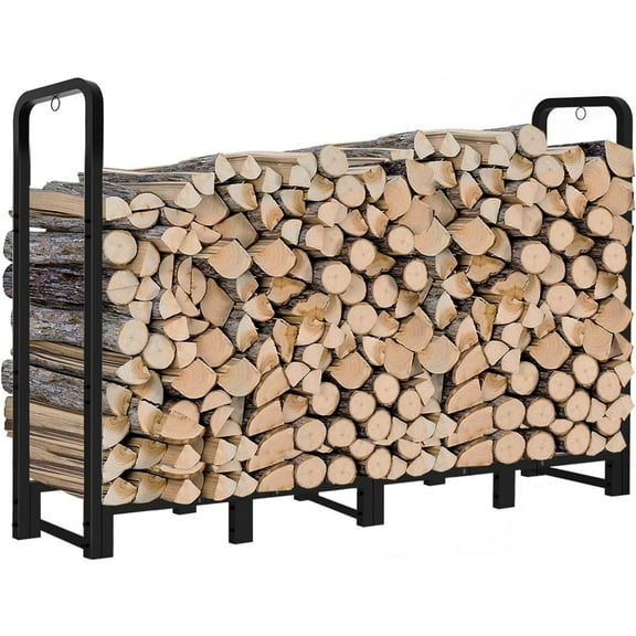 8ft Outdoor Firewood Rack, Upgraded Heavy Duty Logs Stand Stacker Holder for Fireplace - Metal Lumber Storage Carrier Organizer