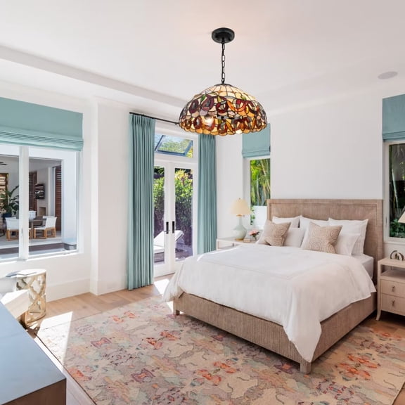 KPIBEST 15 inch Vintage Tiffany Style Chandelier, Creative Stained Glass Chandelier,Hallway Chandelier Light Fixture.