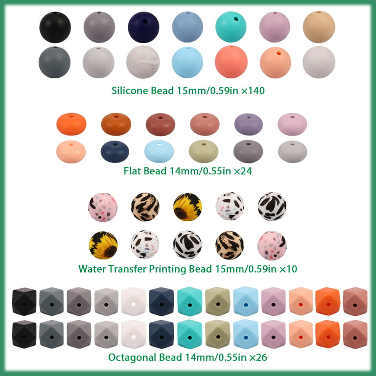 235Pcs Silicone Beads Bulk Kit Multiple Styles and Shapes 14mm Flat Beads  Fashion 15mm Round Beads Colorful 14mm Octagonal Beads 2.5cm Key Ring  Dishwasher Safe for Keychain Making 