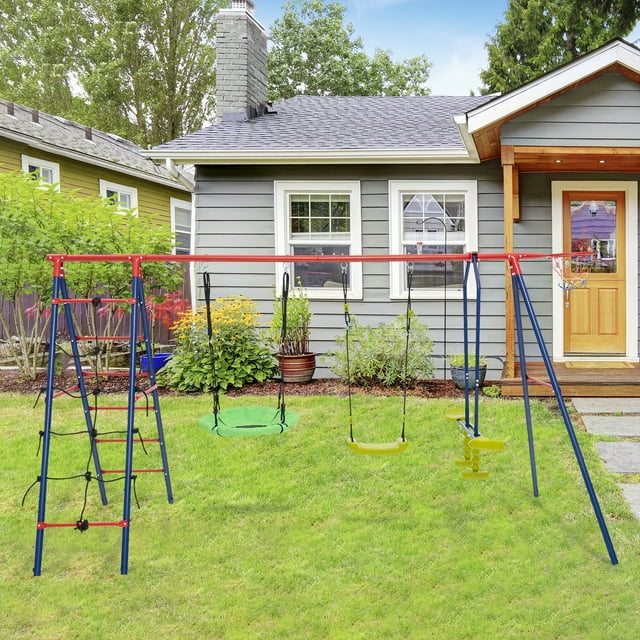 Costway Balançoire pour Jardin avec 2 Balançoires Réglables en Hauteur, Planeur et Panier de Basket
