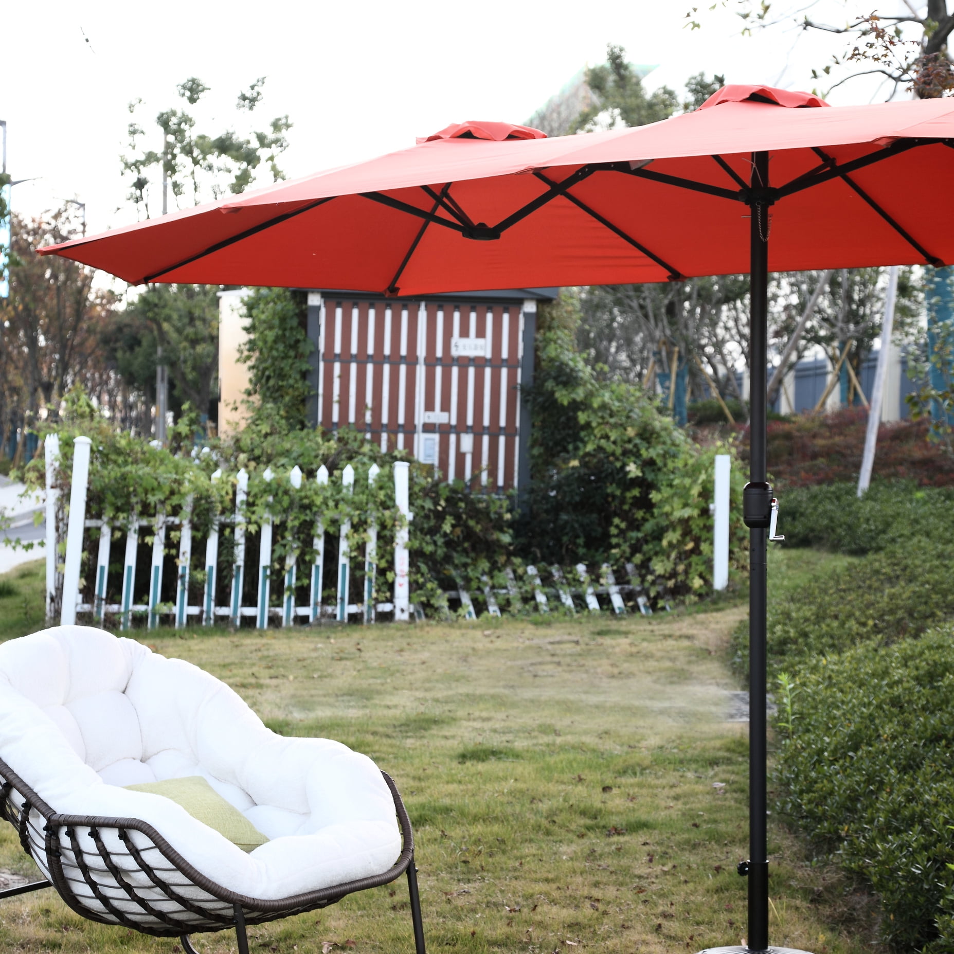 14.8 Ft Rectangular Double Sided Outdoor Umbrella - Orange. 100% Canopy, Easy Sunshade Operation. For Backyard, Poolside And Lawn In Fabric, Convenient