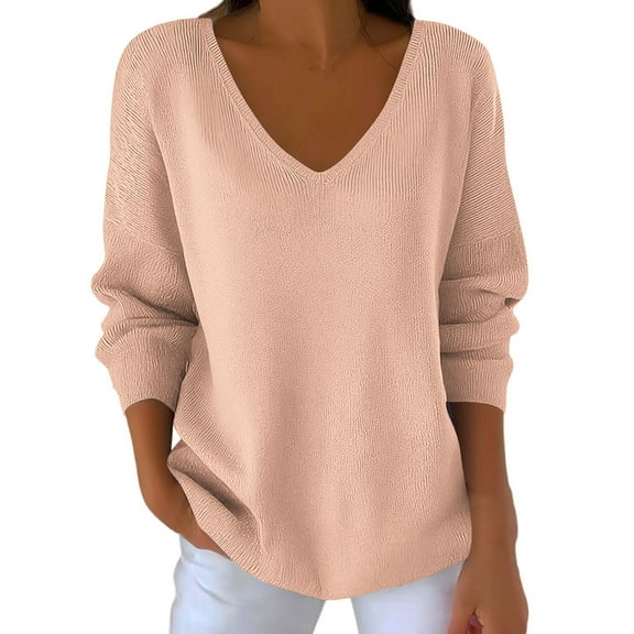 Women Casual Color V-neck Long-sleeved Loose Versatile Top Fashiong Fall Clothes Winter Clothing