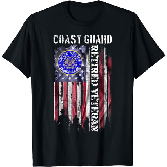 Vintage USA American Flag Coast Guard Proud Retired Veteran T-Shirt