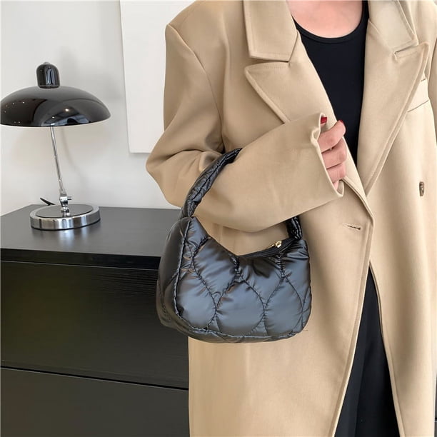 Bolso Bolso acolchado para mujer, Bolso de mano, Bolso acolchados, Bolso con asa superior acolchada (negro)
