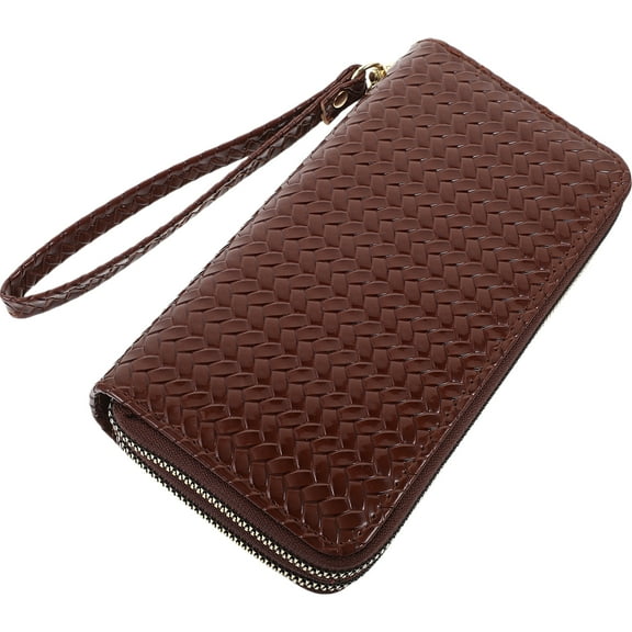 Double Zipper Womens Long Wallet Large Capicity Split Leather Wallet (Brown)