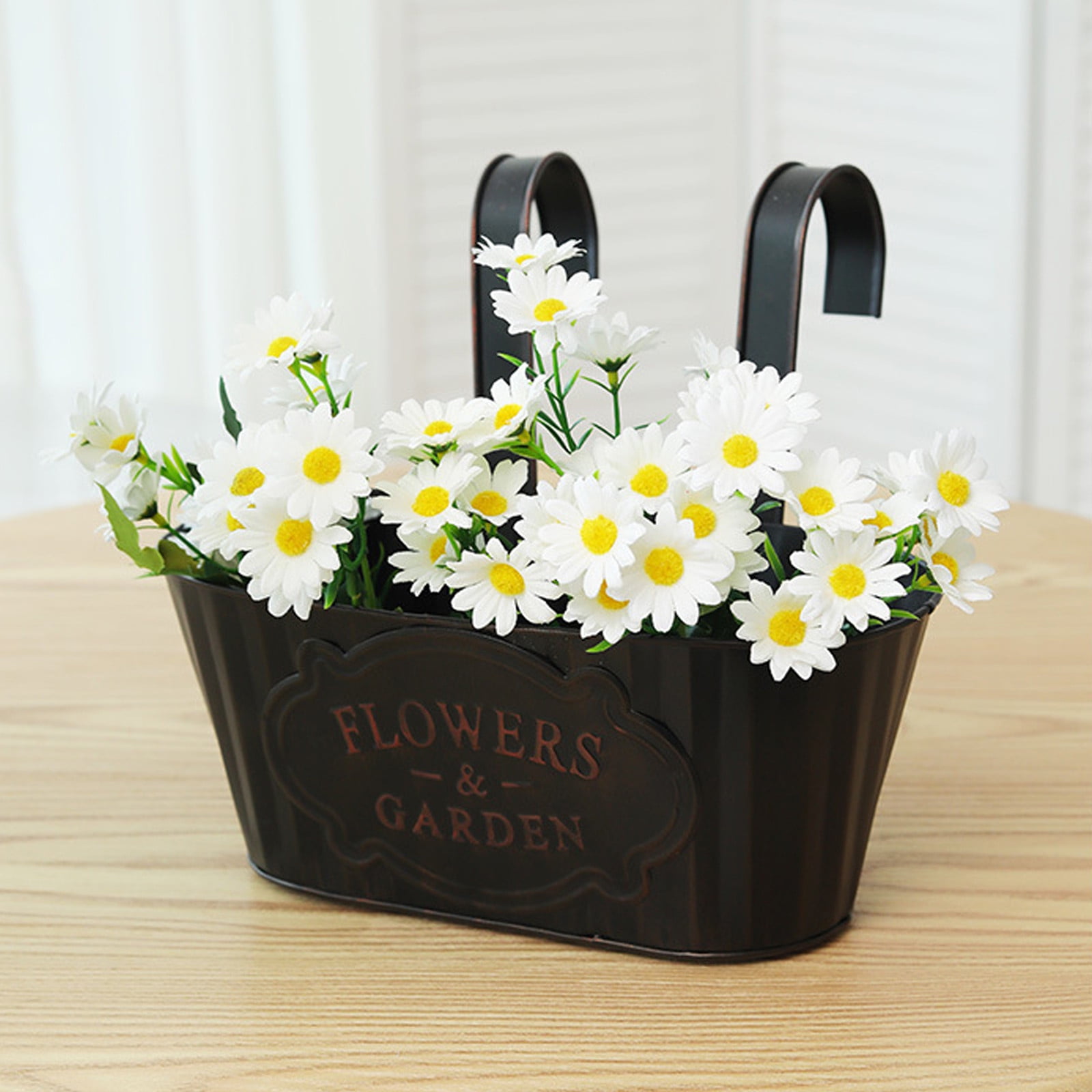 Metal Hanging Flower Pots for Railing - 11 Inch Outdoor Planter with Detachable Hooks, Iron Hanging Bucket for Fence, Balcony and Garden Decor, Black Countryside Window Plant Holder (2Pcs)