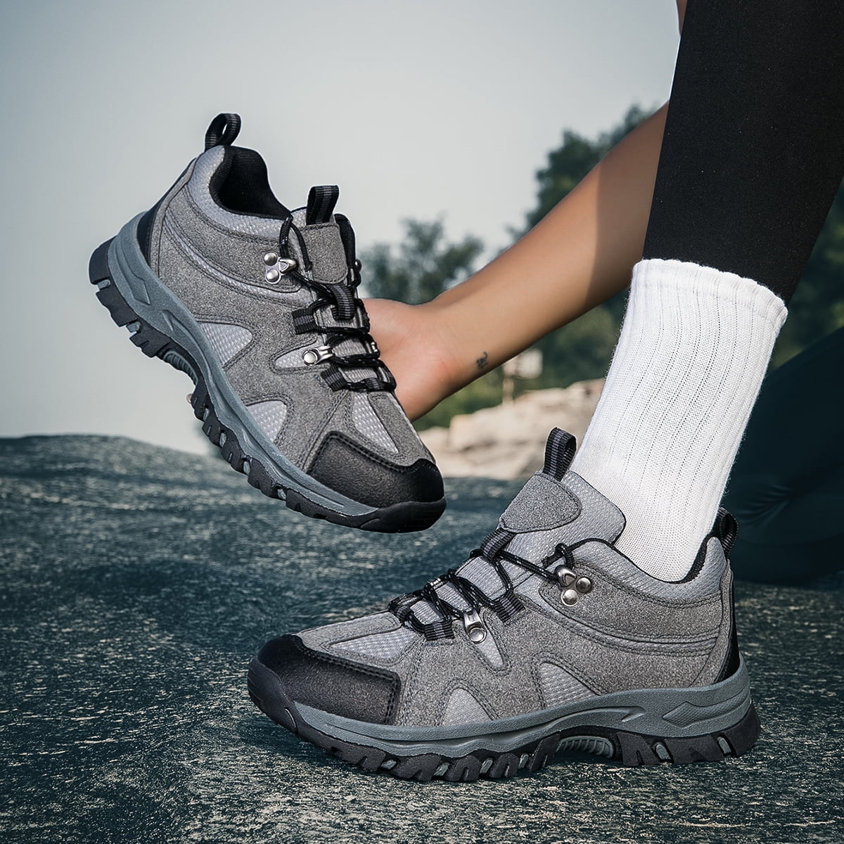 CZV Women's Outdoor Hiking Shoes, Non-Slip Comfortable Work Shoes, Breathable Lightweight Sneakers for Hiking, Camping, Fishing, Casual.Gray