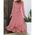 thumbnail image 4 of FreshPretty Womens Boho Cocktail Maxi Dress Fall Fashion V Neck Long Sleeve Swiss Dot Flowy Slit Wedding Guest Dresses, 4 of 6