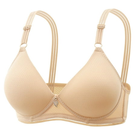 Clearance!Uooqdmx Bras for Women Bralettes for Women Sexy Lace Back Button Shaping Cup Adjustable Shoulder Strap Large Size Underwire Bra Wireless Bras for Women Beige XL