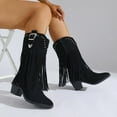 thumbnail image 4 of Suede Cowboy Boots for Women Trendy Fringe Studded Zip up Heeled Wide Calf Boots Winter Mid Calf Booties, 4 of 8