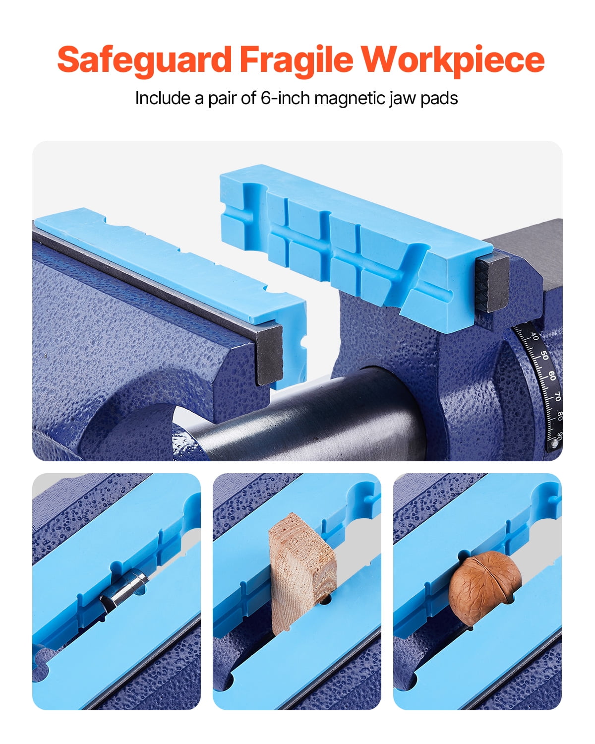 KFFKFF Robust Workbench Clamp, 6-1/2" Clamp Breadth, 5" Maximum Clamp Gap Multi-Functional Malleable Iron Workbench Clamp with Anvil, 360° Rotating Base Head, 3" Neck, 5620 lbs Clamping Power