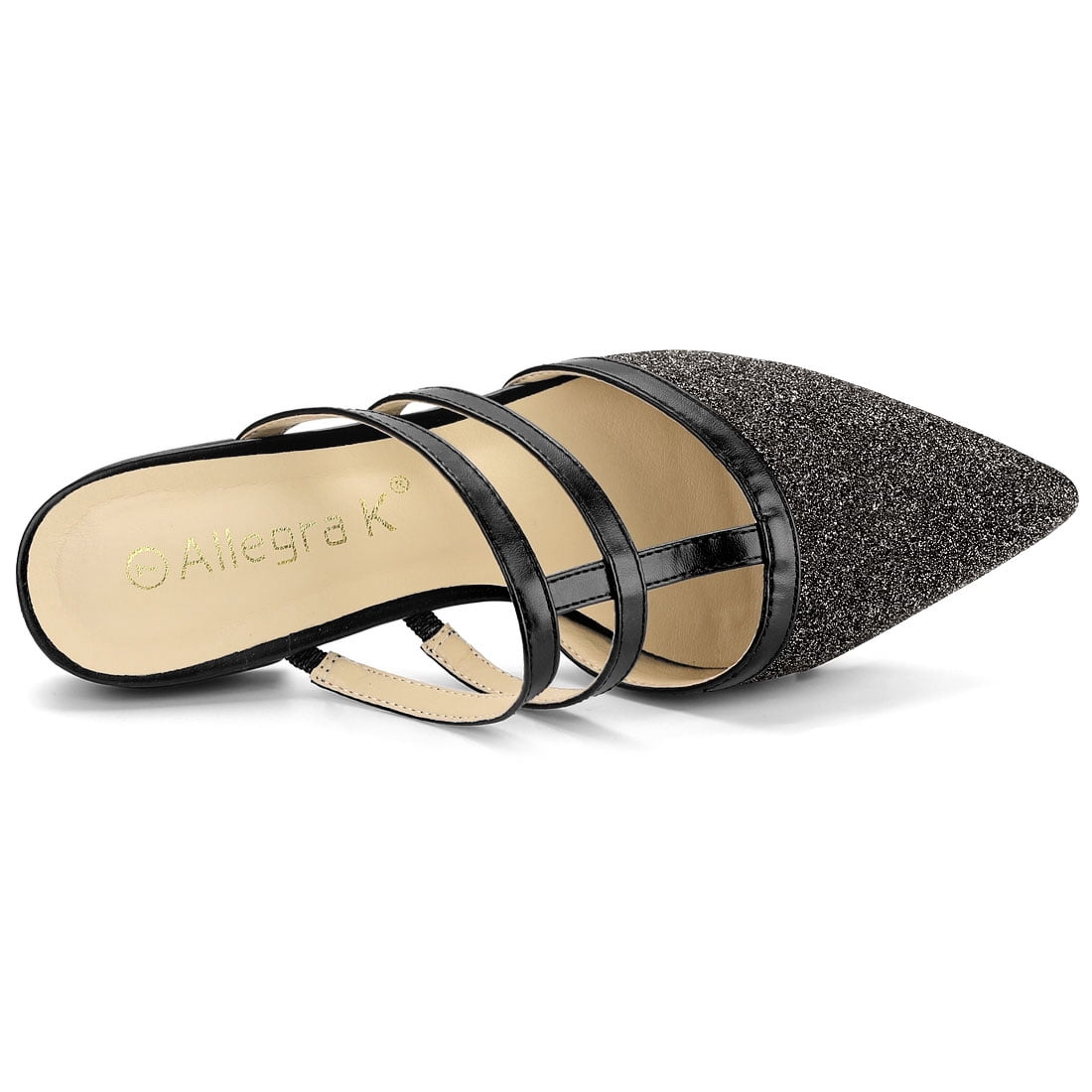 DARING DIVA Women's Glitter Pointed Toe Flats Mules Black 9