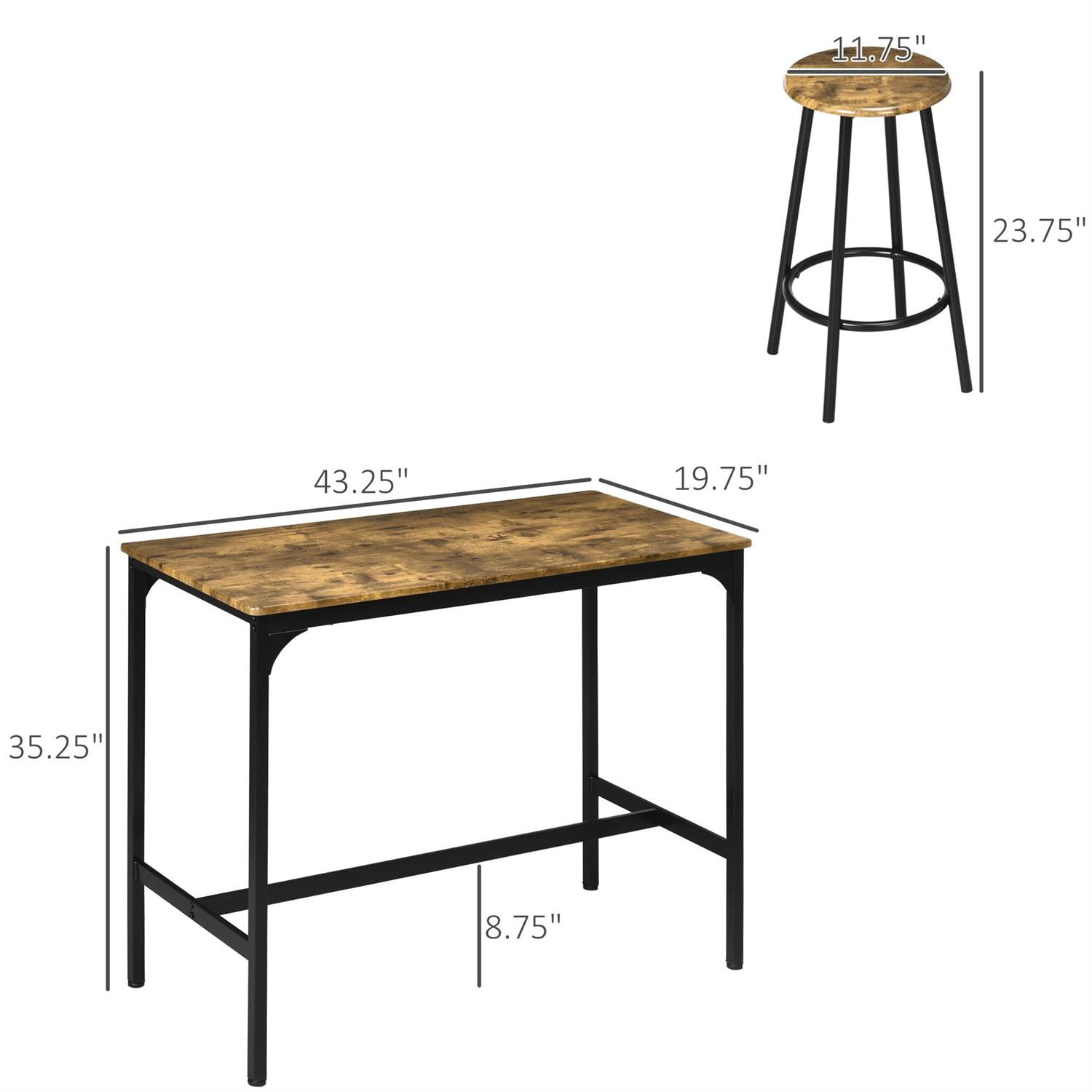 Demi Bonn 5-Piece Counter Height Bar Sets, Rustic Style Kitchen & Bar Table with Stools for Home Entertainment, Brown