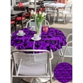 thumbnail image 4 of Outdoor Tablecloth with Umbrella Hole and Zipper, Halloween Round Table Cloth 60 Inch Waterproof Tablecloth, Horror Purple Pumpkin Skull Spiderwebs Picnic Table Cover for Patio Camping, 4 of 7