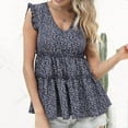 thumbnail image 4 of Aayomet Summer Tops For Women Tank Tops for Women Square Neck Ruffle Strap Ribbed Knit Tight Summer Sleeveless Shirts,Navy L, 4 of 5