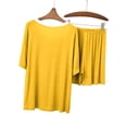 thumbnail image 6 of ylioge Modal-Pajamas for Women 2 Piece Sets Casual Solid Color Lightweight Short Sleeve Tops Wide Leg Shorts Soft Loungewear Homewear Pajamas Outfits, 6 of 6