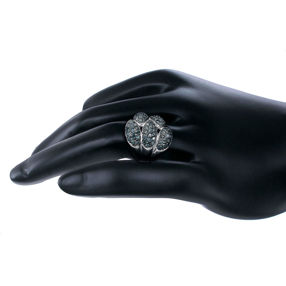 Vir Jewels 1.60 CTTW Blue Diamond Ring .925 Sterling Silver with Rhodium Plating Size 7 Female Adult