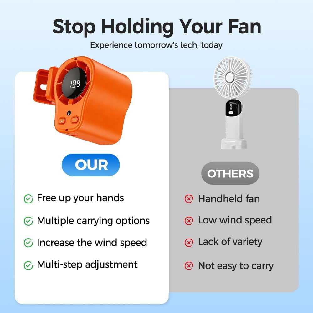Portable Clip on Fan, 2026 Car Clip on Air Conditioner Fan with LED Display, 199 Speeds & Semi-Cooling Fan, USB Rechargeable Personal Fan for Cars, Work, Camping (ORANGE)