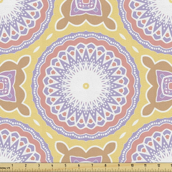 Ethnic Upholstery Fabric by the Yard, Symbolic Cosmos Pattern Universe Yoga Bohemian Style Details, Decorative Fabric for DIY and Home Accents, Multicolor by Ambesonne