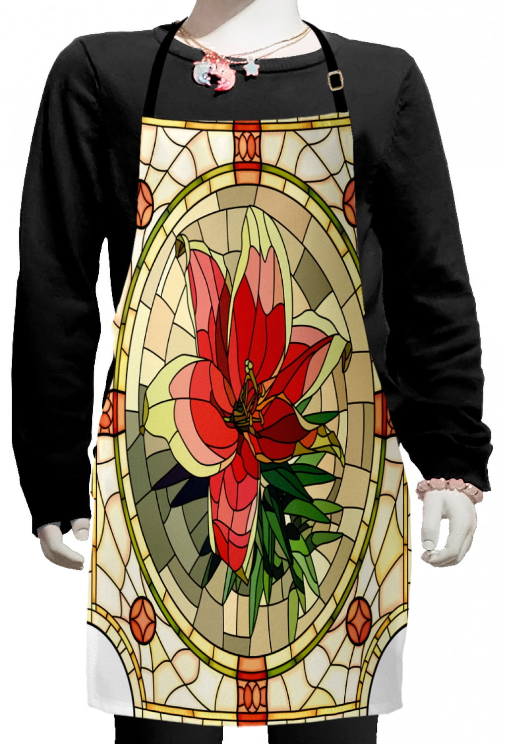 Download Floral Kids Apron, Vector Antique Glass Image Flower Lily Like Design with Leaves and Buds ...
