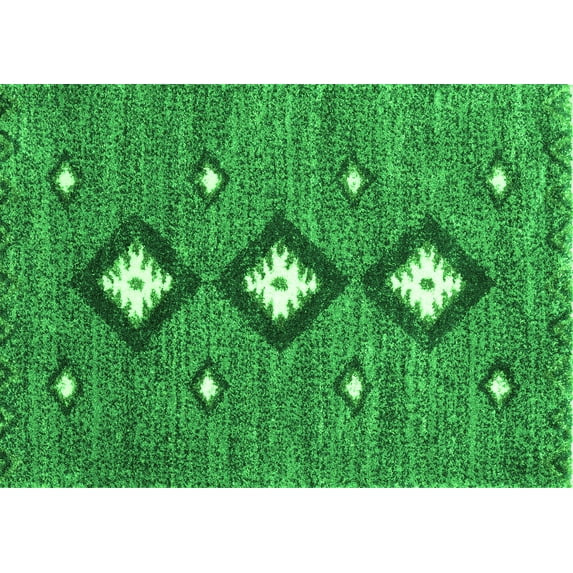 Ahgly Company Indoor Rectangle Abstract Green Contemporary Area Rugs, 2' x 4'