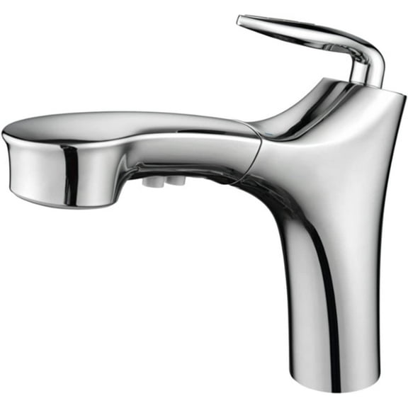 Bathroom Faucet Pull Out Sprayer, Single Handle Pull Down Sink Taps, One Hole Basin Mix Taps with Hot Cold Water Hose, Double Spout Brass Bath Faucet