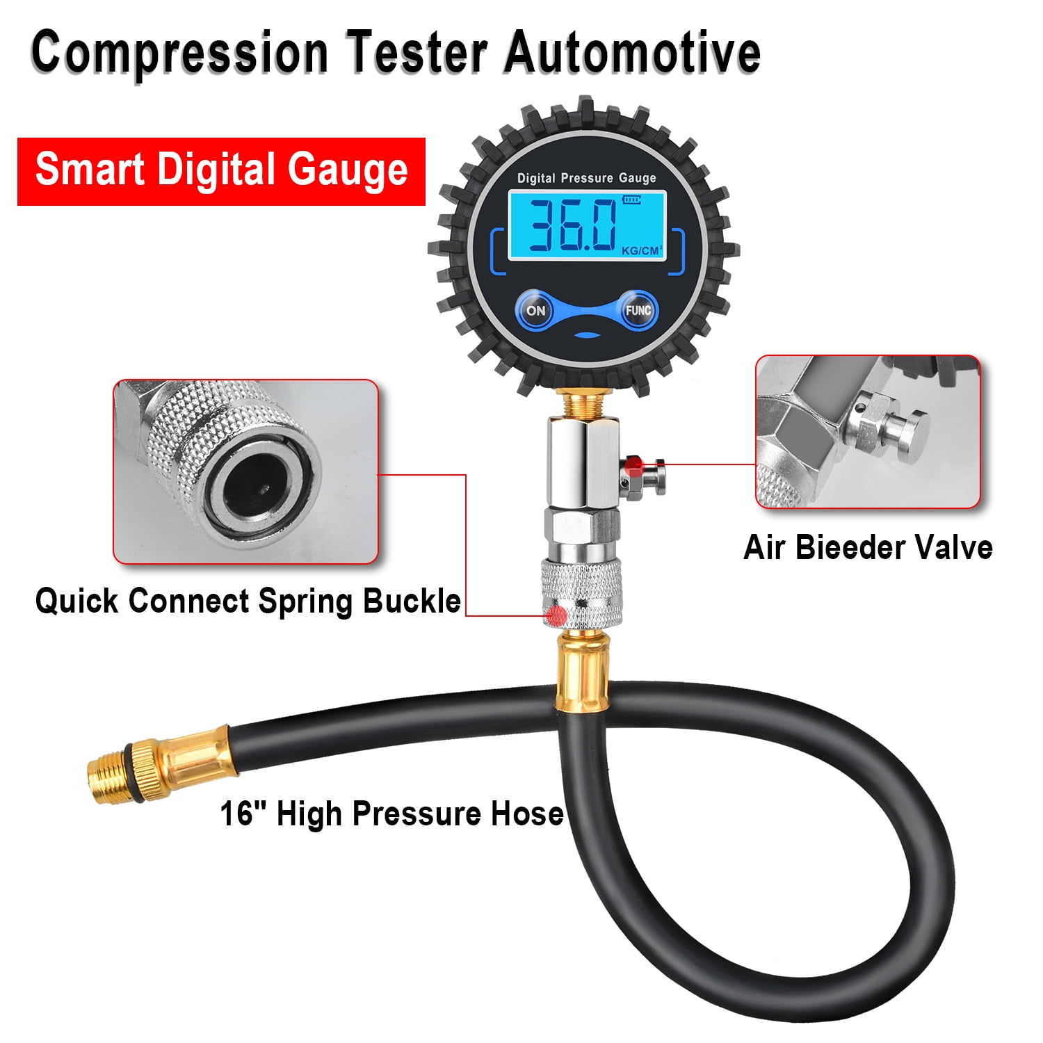 Tester digital de compresie Kit de testare pentru manometru Cilindru pentru motor pe benzină pe benzină Manometru pentru motocicletă