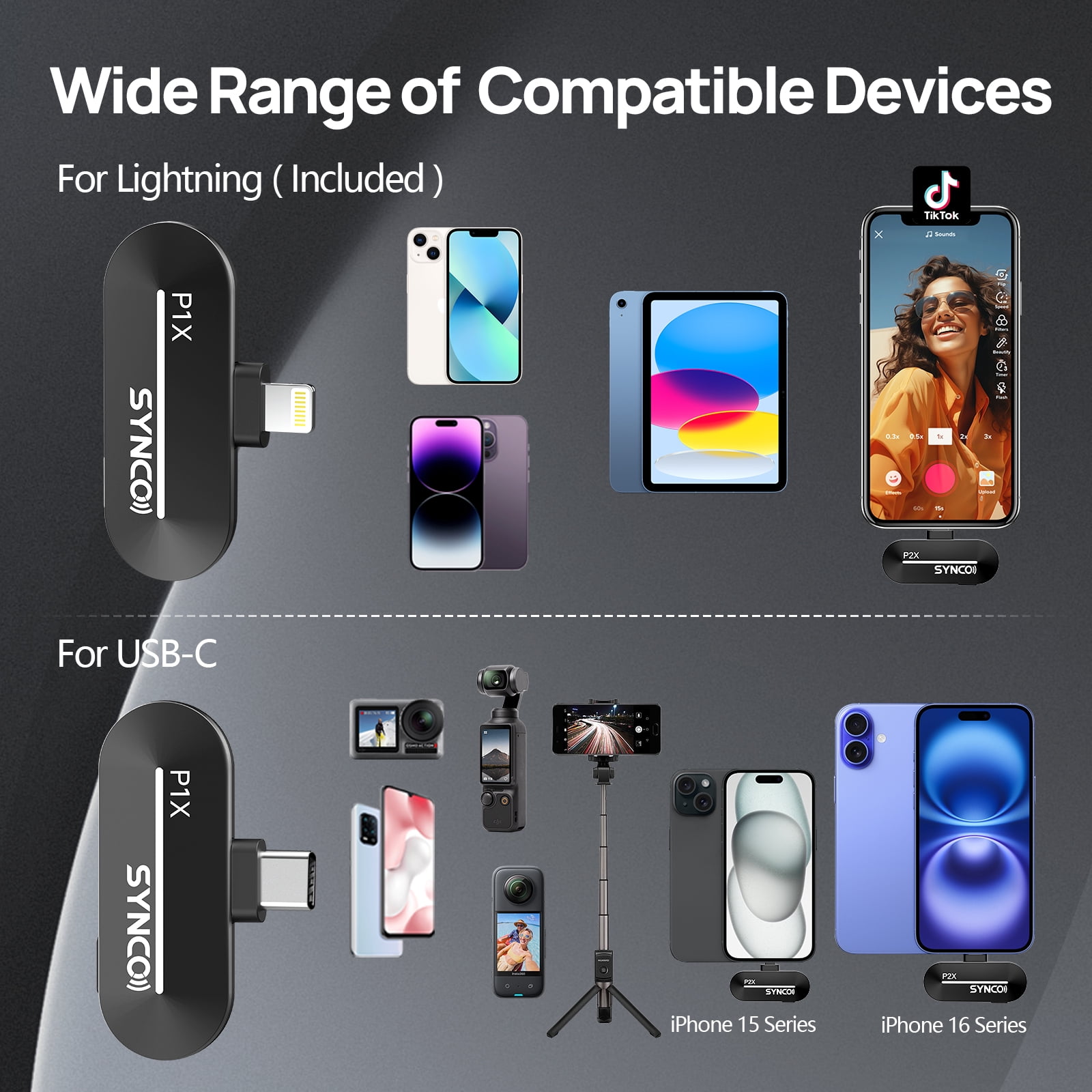 SYNCO P1XL Wireless Lavalier Microphone Lightning Connector for iPhone, Professional Lapel Mic for Tiktok, Youtube, Streaming, Vlog Video Recording