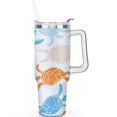 thumbnail image 2 of 40oz Cute Ocean Life Turtle Stainless Steel Flip Straw Tumbler Spill Proof Travel Cup Double Wall Vacuum Insulated Coffee Mug with Top Handle, 2 of 6