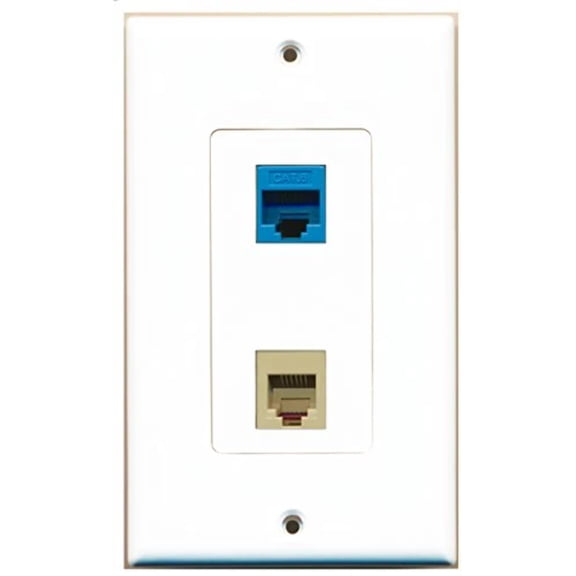 RiteAV - 1 Port Phone Beige 1 Port Cat6 Ethernet Blue Decorative Wall Plate