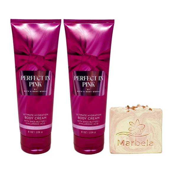 Bath & Body Works Perfect In Pink 2 Pack Body Cream Bundle with a Himalayan Salts Springs Bar Soap - Full Size