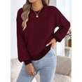 thumbnail image 4 of Women Casual Knit Crew Neck Contrast Striped Lantern Long Sleeve Loose Knit Pullover Sweater Wine Red XL, 4 of 9