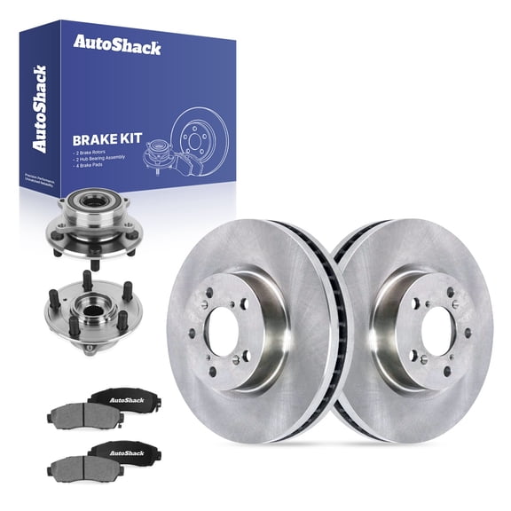 AutoShack Front Vented Brake Rotors   Ceramic Pads   Hub Bearing Assembly 8-PC Brake Kit Replacement for 2011-2017 Honda Odyssey 12.59" (319.8 mm)