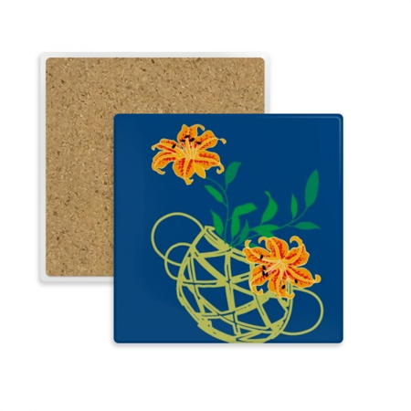 

PaintingJ apanese Yellow Flower Square Coaster Cup Mat Mug Subplate Holder Insulation Stone