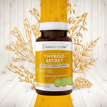 Thyroid Secret 60 Capsules, 500 mg, Oatstraw, Horsetail, Broccoli, Echinacea, Ashwagandha, Kelp. Healthy Thyroid Support