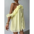 thumbnail image 3 of Light Yellow Womens Halter Tie Ruffle Chiffon Mini Dress For Vacation, Party, Or Summer Outing, 3 of 8