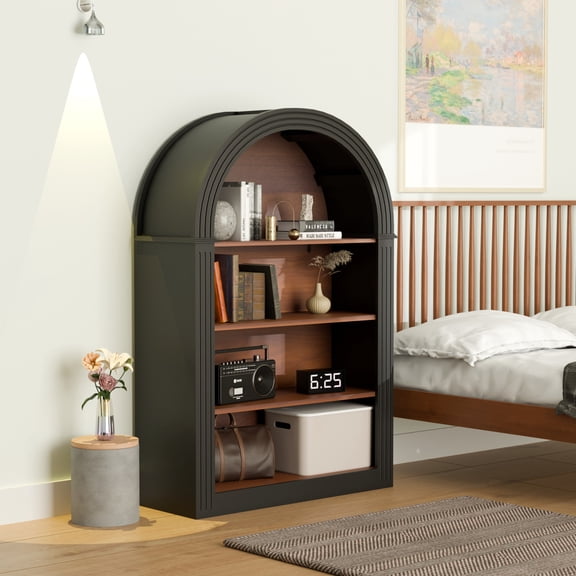 Noble House 45.7" Arched Bookcase with 4 Shelves, Freestanding Display Storage Organize, Black
