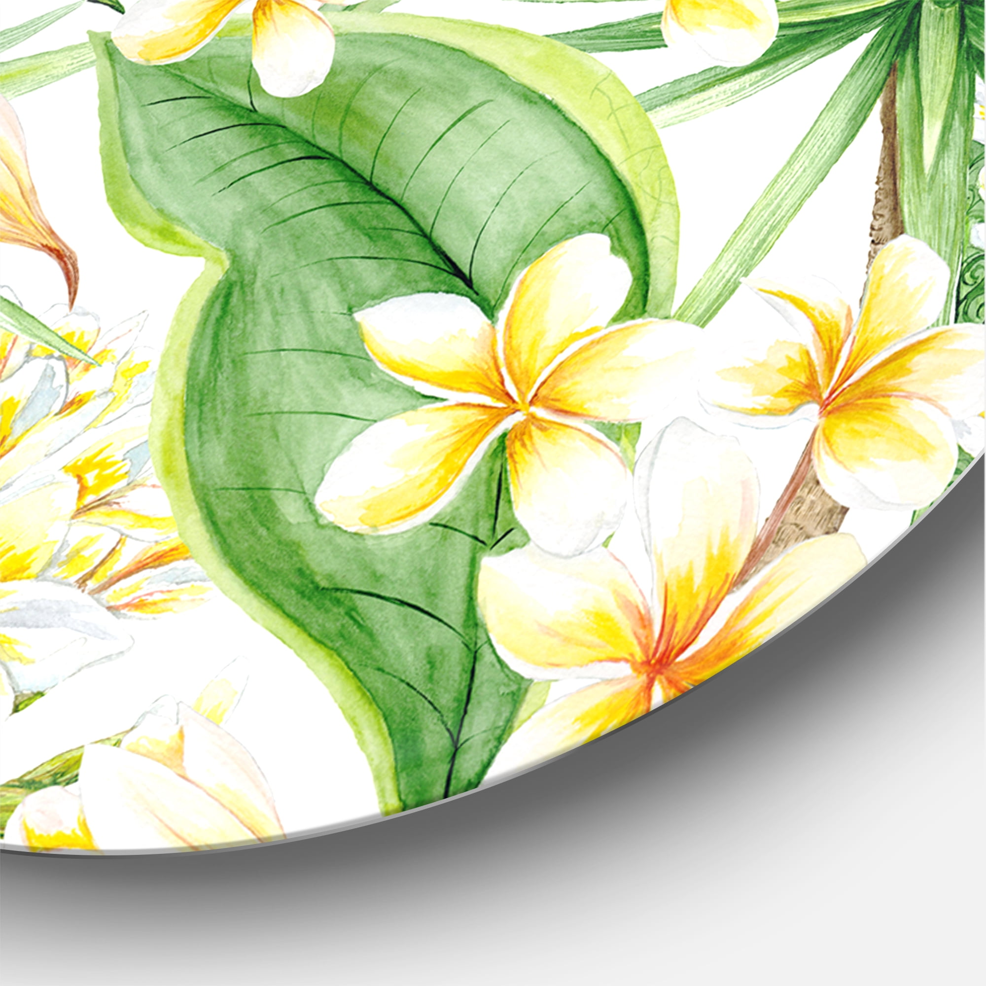 Designart 'Yellow Flowers and Tropical Foliage IX' Modern Circle Metal Wall Art 23x23 - Disc of 23