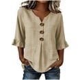 thumbnail image 2 of Odbmxy Striped Shirts for Women Cotton Fall 3/4 Sleeve Blouse for Women V-Neck Camping Button Regular Casual Peplum Tops, 2 of 7