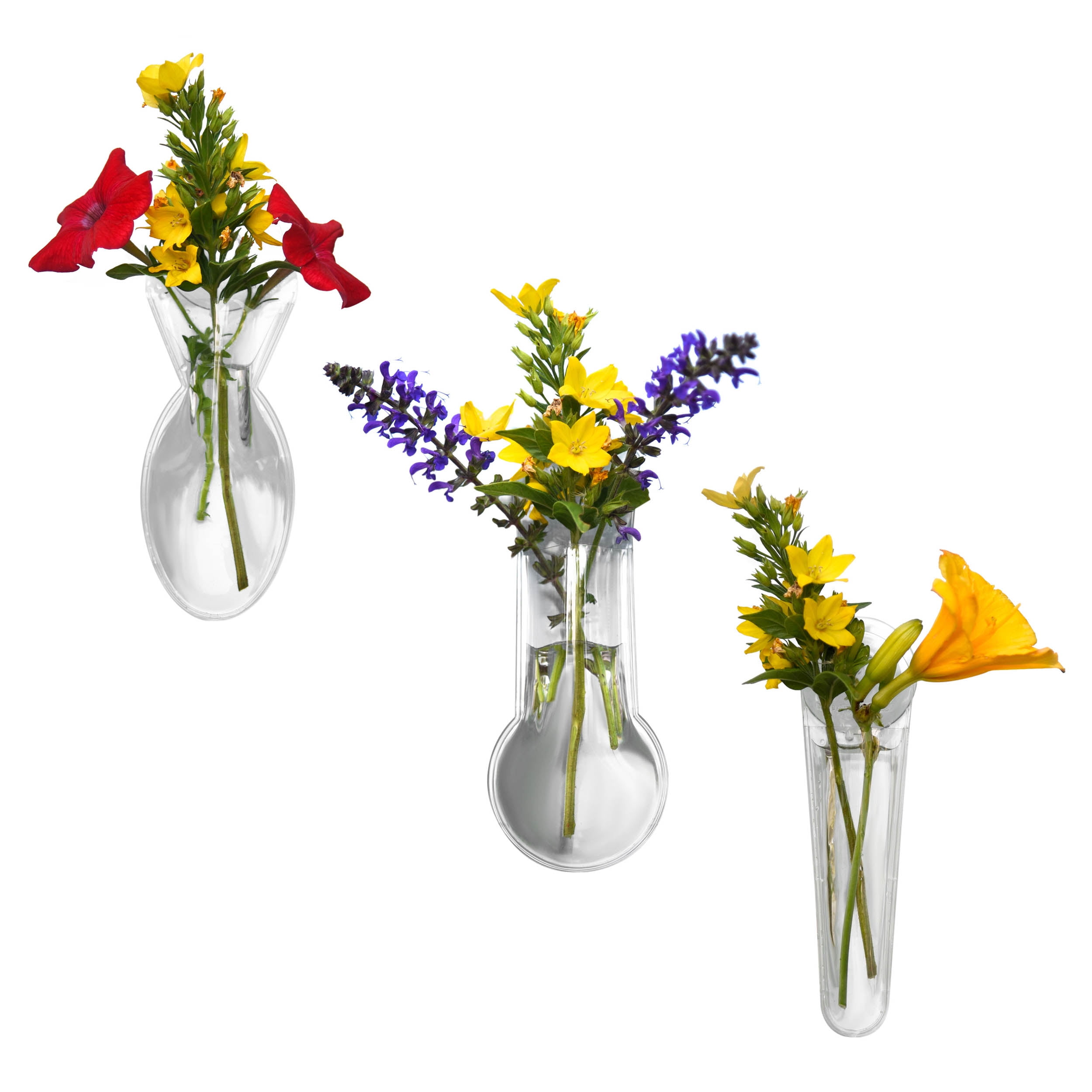GADJIT MiniWindow Vase 3 Pack, Unbreakable Soft Vinyl Suction Cup Mini