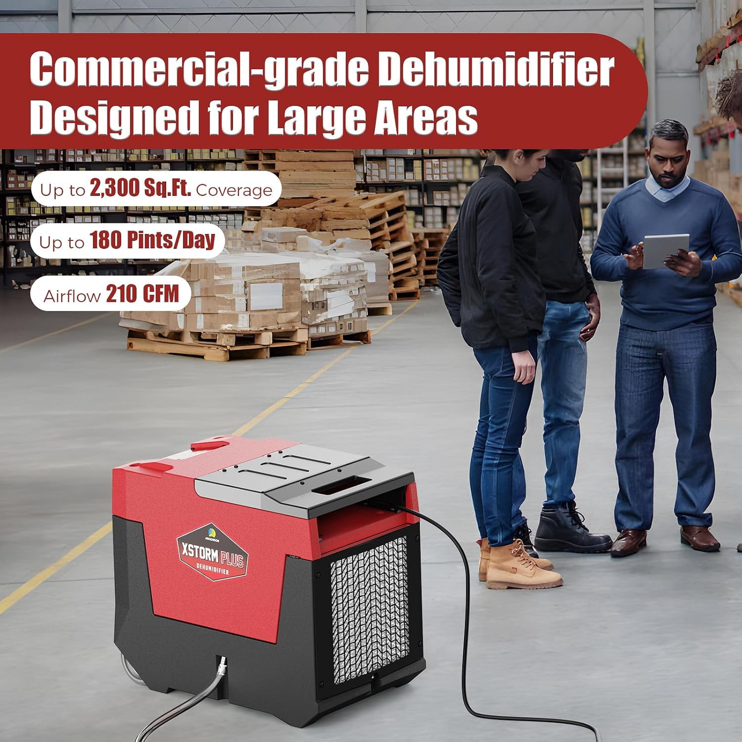 ARGENDON 180PPD Commercial Dehumidifier with Pump Whole House Dehumidifier Suit for 2,300 Sq.Ft Space with Drain Hose for Crawl Spaces, Industry Use, Garage, Basements, limited 5-Year-Warranty