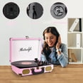 thumbnail image 2 of ZJQYDS Vinyl Record Player 3-Speed Bluetooth Suitcase Portable Belt-Driven Record Player with Built-in Speakers RCA Line Out AUX in Headphone Jack Vintage Turntable Pink, 2 of 7