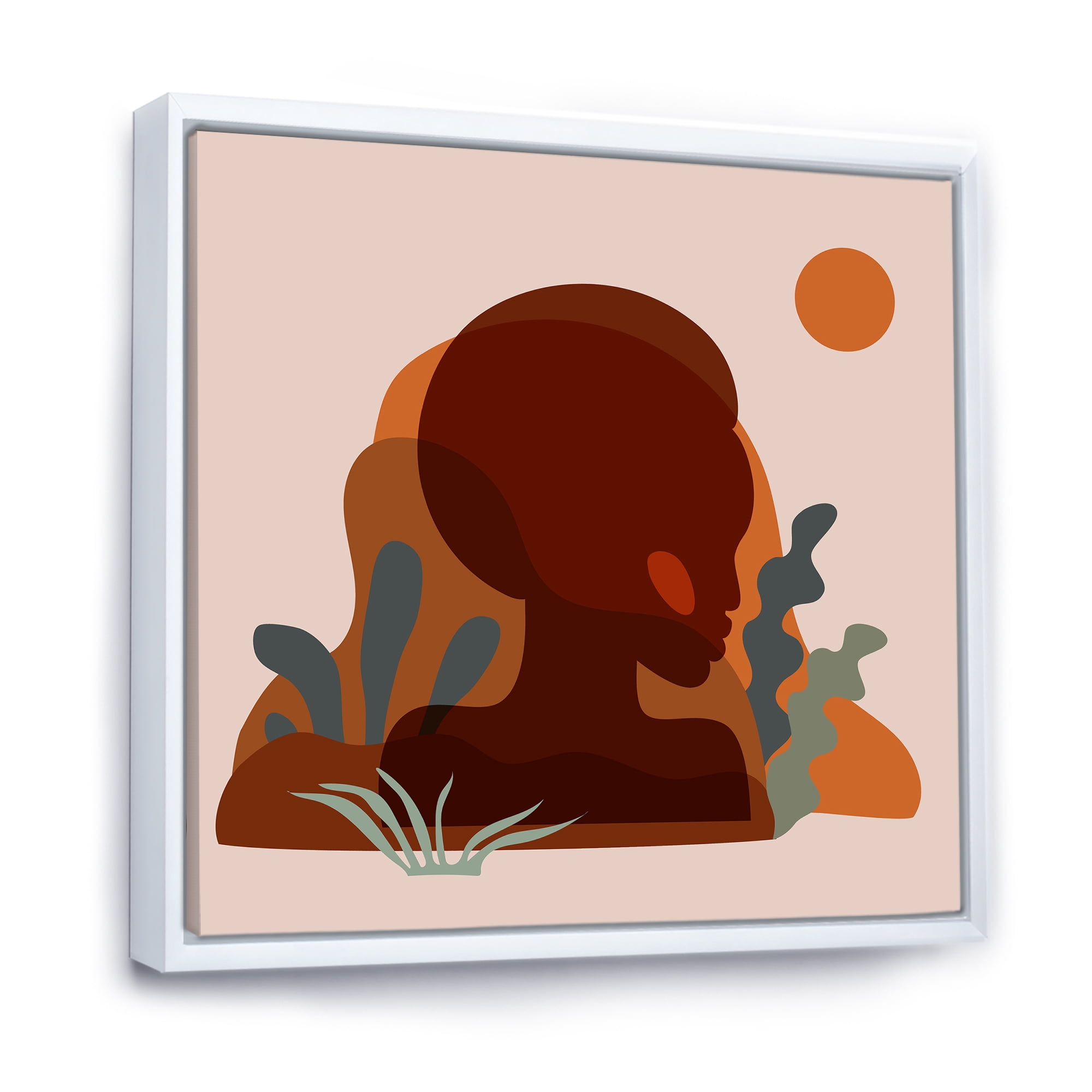Minimal Silhouette Of African American Woman 30 in x 30 in Framed Painting Canvas Art Print, by Designart