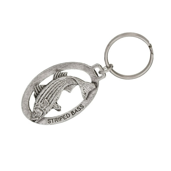 Striper Leaping Keychain, Saltwater Fish, S052KC, Key Fob, Key Ring, Keys, Zipper Pull, Luggage Tag, Pewter, Backpack, Over 300 Keychains Designs, Handmade in the USA
