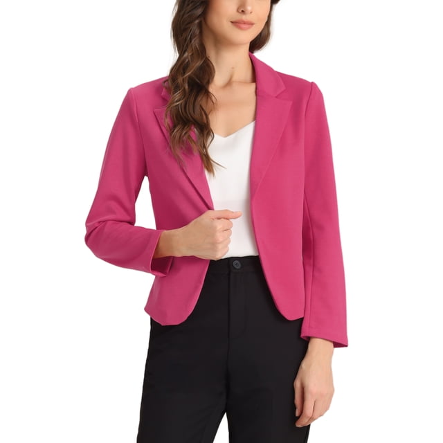 Blazer de negocios INSPIRE CHIC para mujeres, chaquetas de traje casuales y elegantes de oficina, apertura frontal, color rosa intenso