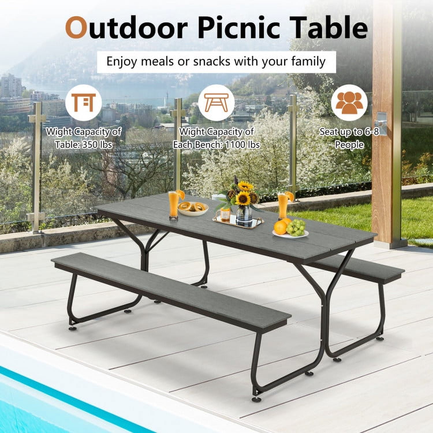 Aimee Lii 6" Outdoor Picnic Table Bench Set for 6-8 People, Outdoor Patio Furniture, Gray Aimee Lii 6" Outdoor Picnic Table Bench Set for 6-8 People, Outdoor Patio Furniture, Gray