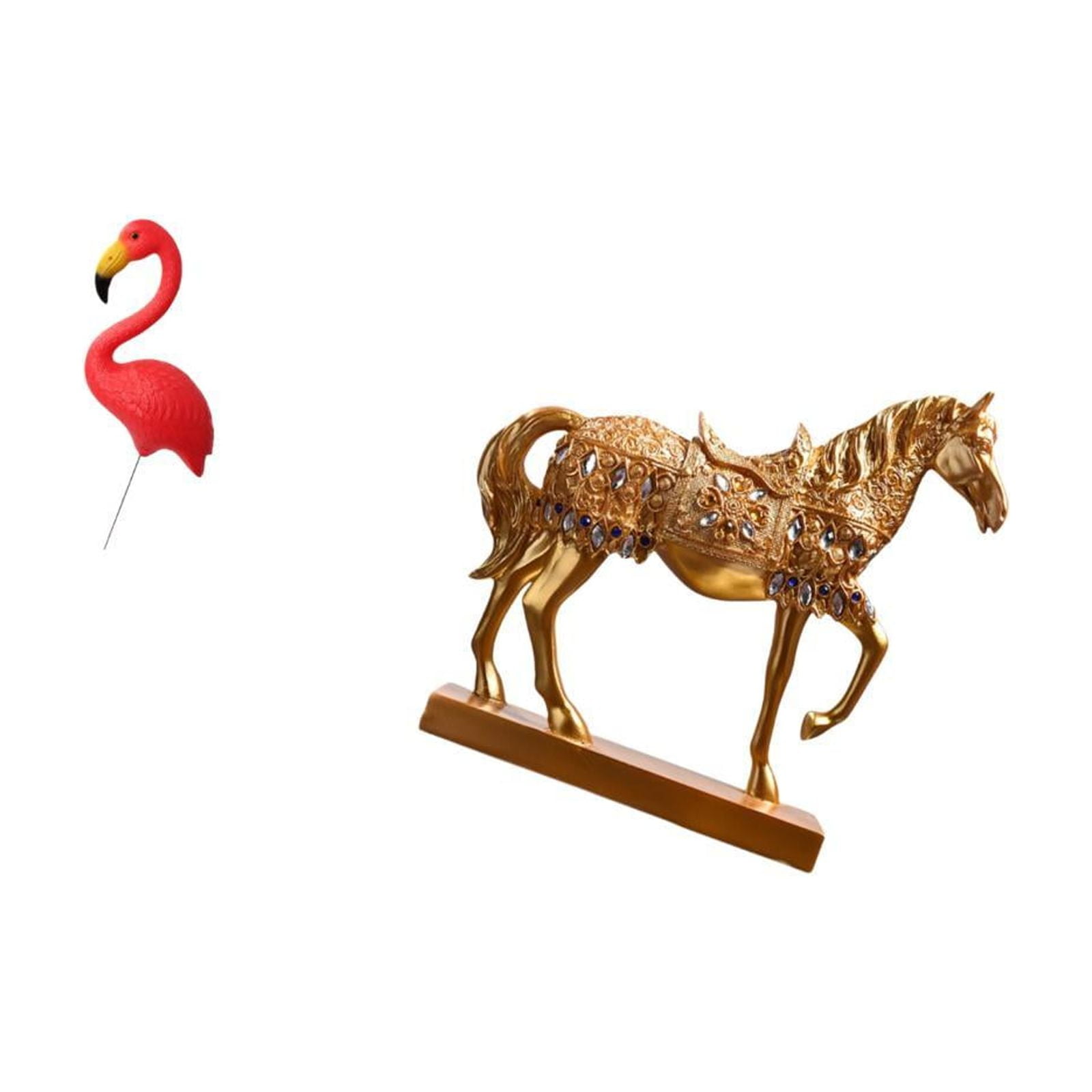 Miulika Flamingo Fairy Garden Horse Statue Ornament Resin Sculpture for Holiday Spring Home Office Decor Animal Figurine Engraved Yard Art Accessories