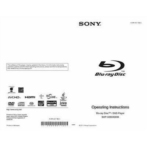 Instruction Manual ONLY for Sony BDP-BX38 Blu-ray Player Owners Manual REPRINT