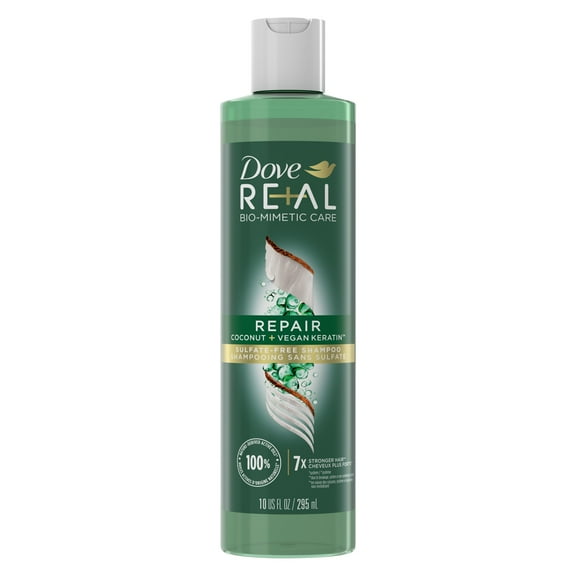 Dove Real Biomimetic Care Repair Daily Shampoo with Vegan Keratin All Hair Types, Coconut, 10 fl oz